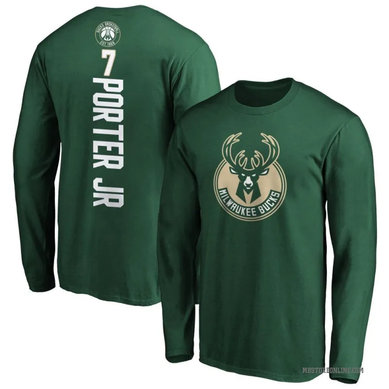 Kevin Porter Jr. Men's Green Milwaukee Bucks Backer Long Sleeve T-Shirt