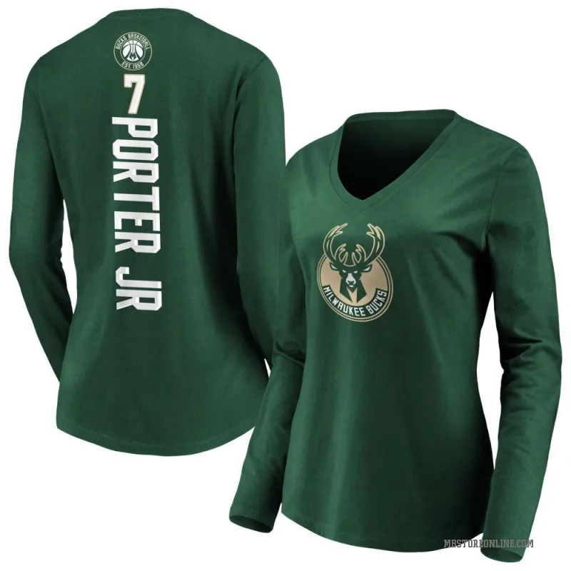 Kevin Porter Jr. Women's Green Milwaukee Bucks Backer Long Sleeve T-Shirt