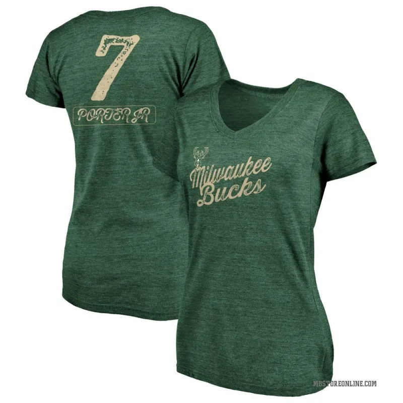 Kevin Porter Jr. Women's Green Milwaukee Bucks Sideline V-Neck T-Shirt
