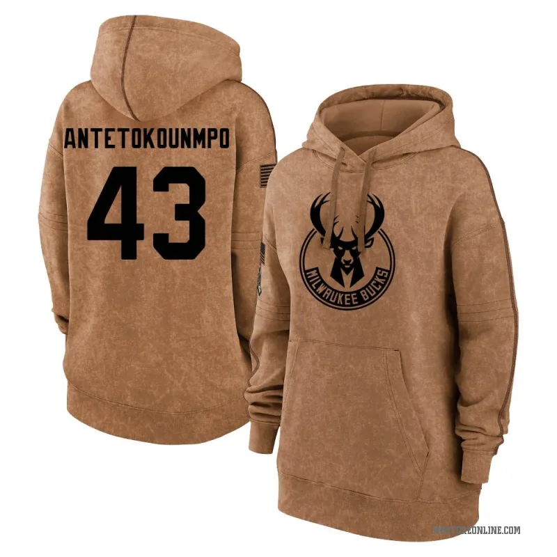Thanasis Antetokounmpo Women's Brown Milwaukee Bucks 2023 Salute to Service Pullover Hoodie